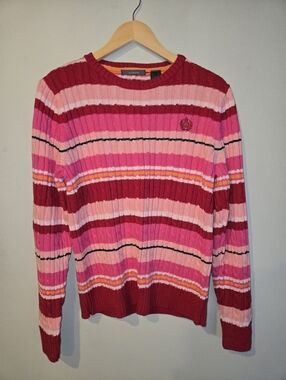 Liz Claiborne 100% Cotton Cable Knit Striped Sweater XL NWT Coastal Preppy